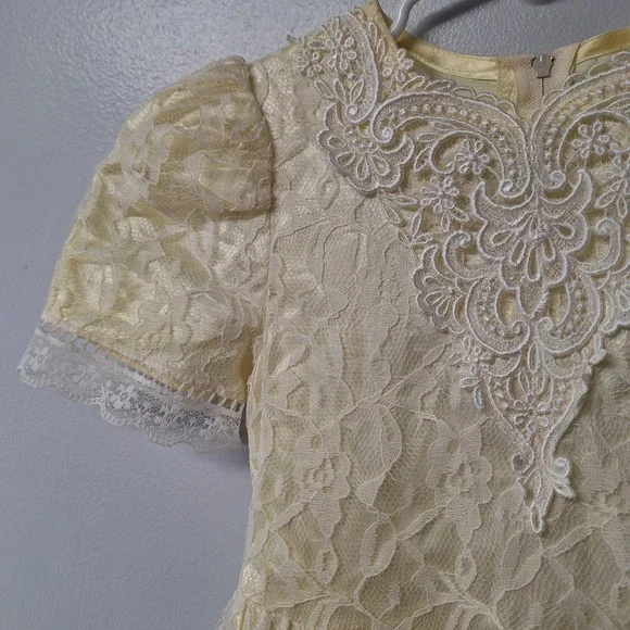 Gunne Sax Jessica McClintock Girls Lace Dress Toddler Formal Party Ivory Vintage